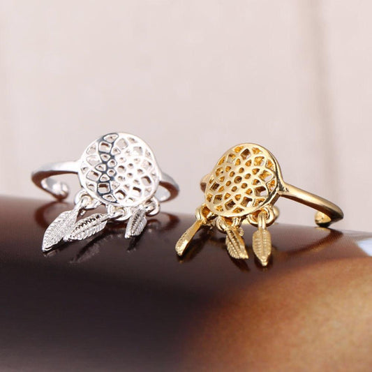 Dreamcatcher Hollow Feather Adjustable Alive Gold And Silver Alloy Ring