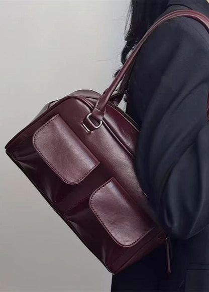 Structured Vegan Leather Shoulder Bag With Front Pouches