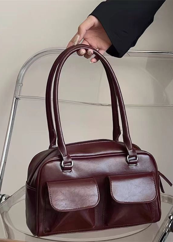 Structured Vegan Leather Shoulder Bag With Front Pouches