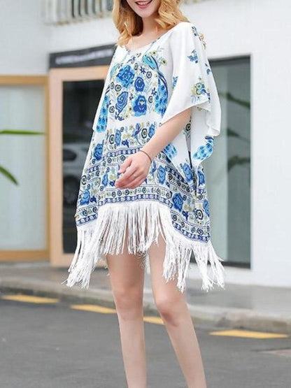 2018 Hot Sale Bikini  Print Tassel Cover Up