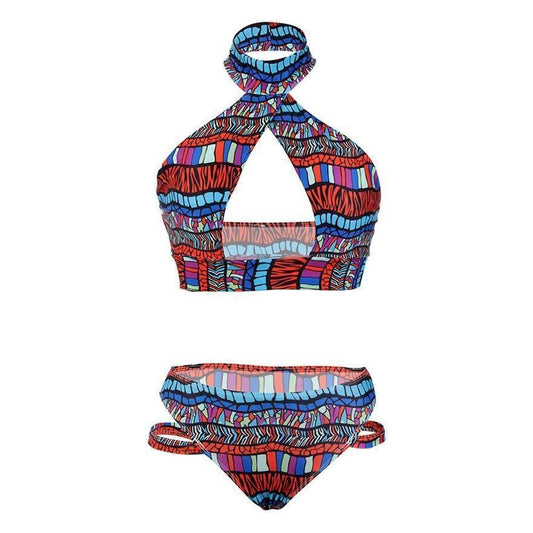 2 Colors Sexy Vintage Two Piece Bikini Print Swimsuit