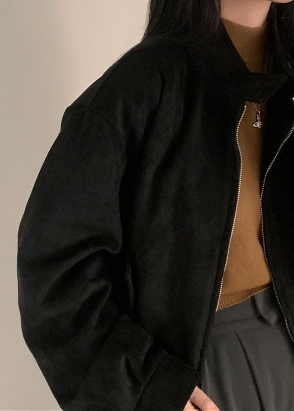 Suede Oversized Jacket Brown Casual Outerwear