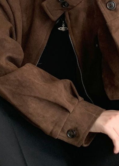 Suede Oversized Jacket Brown Casual Outerwear