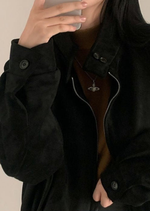 Suede Oversized Jacket Brown Casual Outerwear