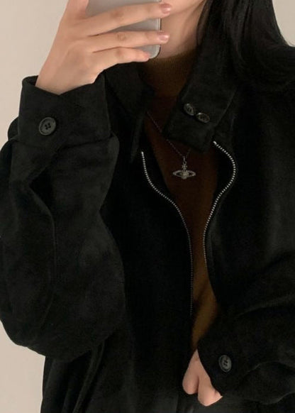 Suede Oversized Jacket Brown Casual Outerwear