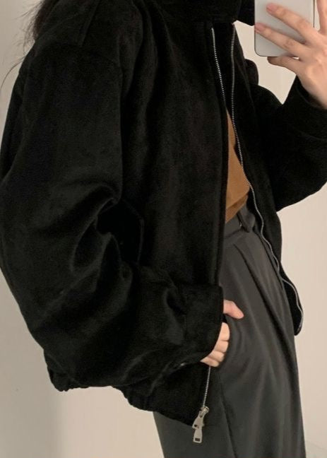 Suede Oversized Jacket Brown Casual Outerwear