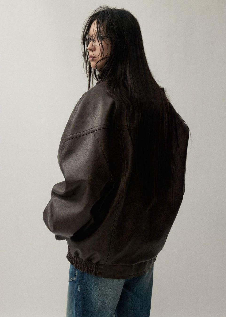 Oversized Brown Faux Leather Jacket Unisex Fit