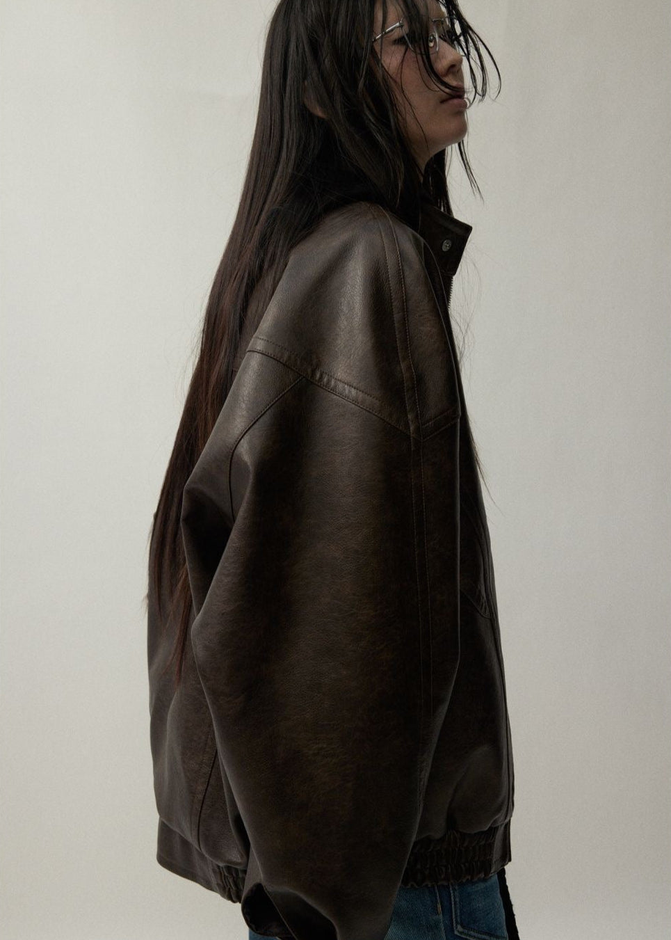 Oversized Brown Faux Leather Jacket Unisex Fit