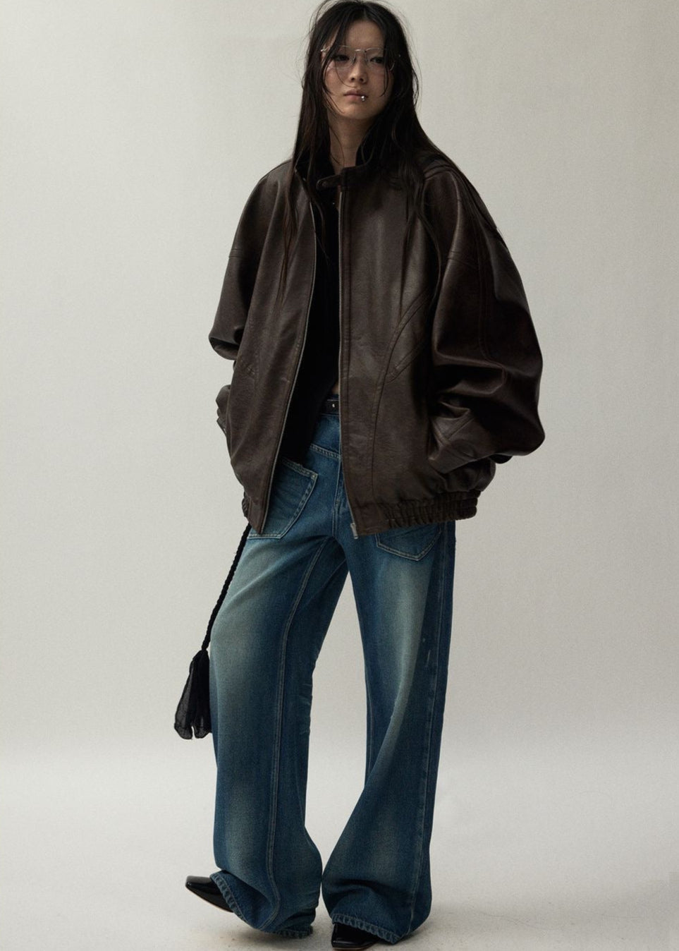 Oversized Brown Faux Leather Jacket Unisex Fit