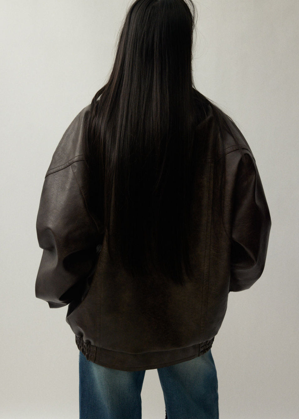 Oversized Brown Faux Leather Jacket Unisex Fit