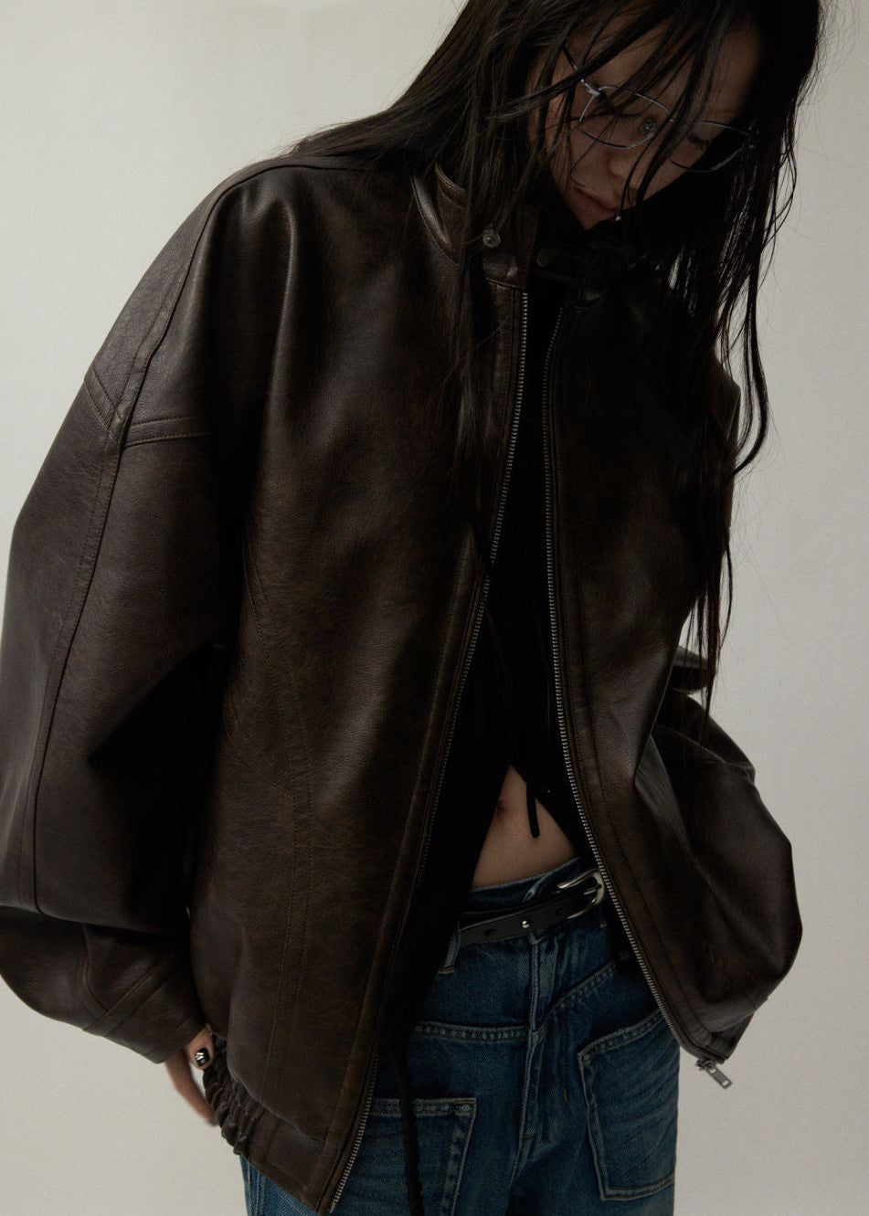 Oversized Brown Faux Leather Jacket Unisex Fit