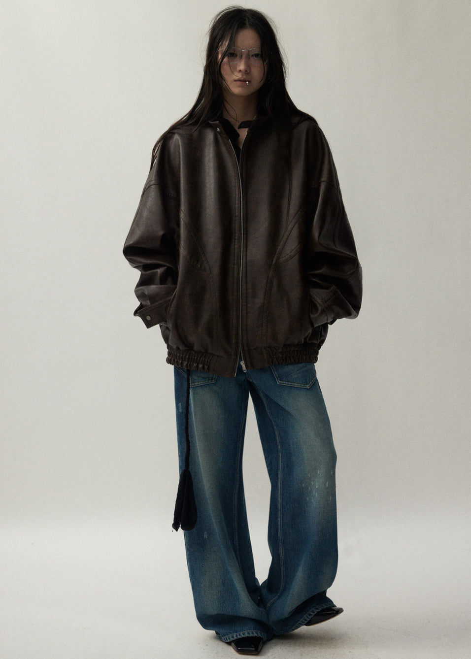 Oversized Brown Faux Leather Jacket Unisex Fit