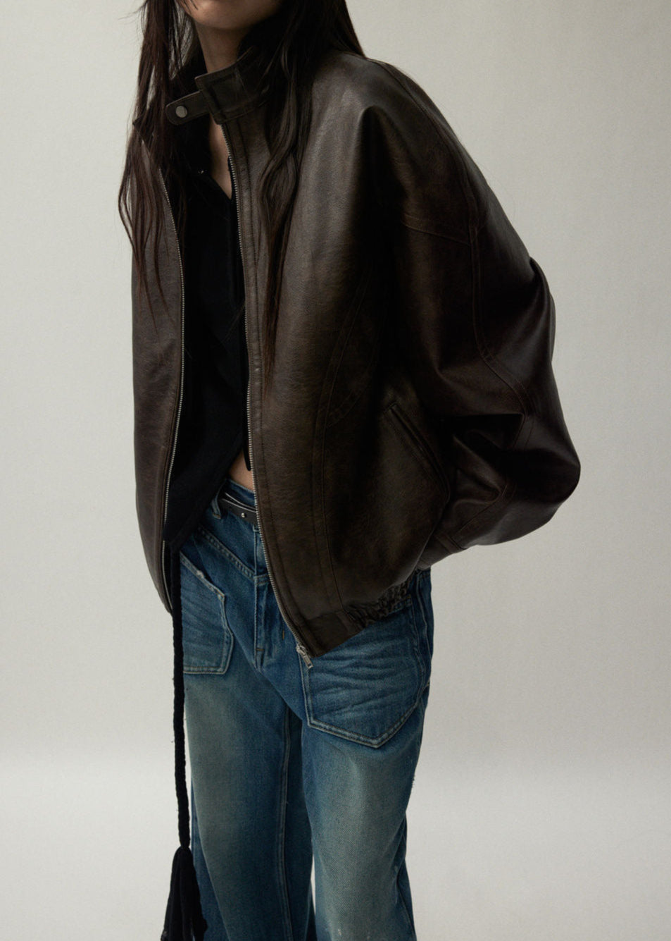 Oversized Brown Faux Leather Jacket Unisex Fit