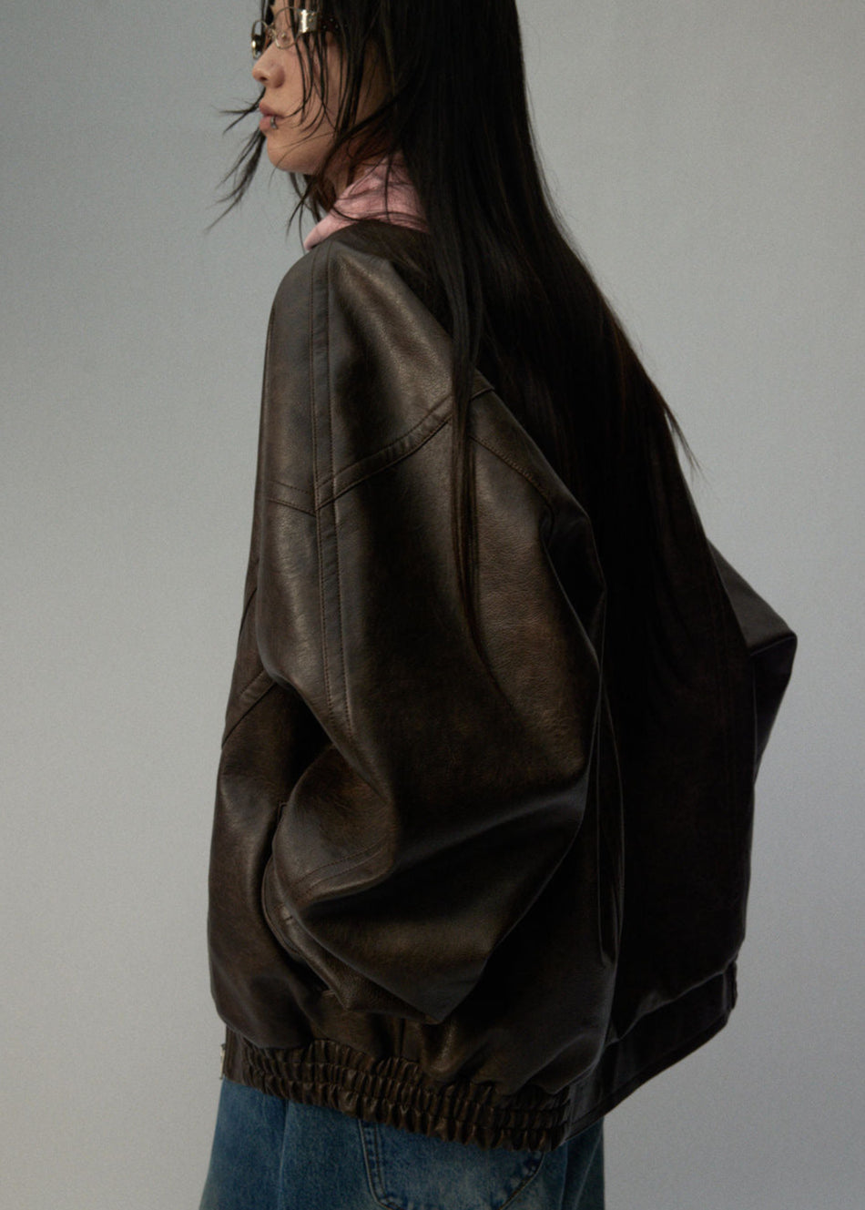 Oversized Brown Faux Leather Jacket Unisex Fit