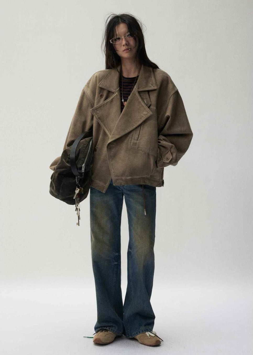 Unisex Oversized Canvas Jacket with High Collar
