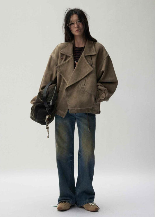 Unisex Oversized Canvas Jacket with High Collar