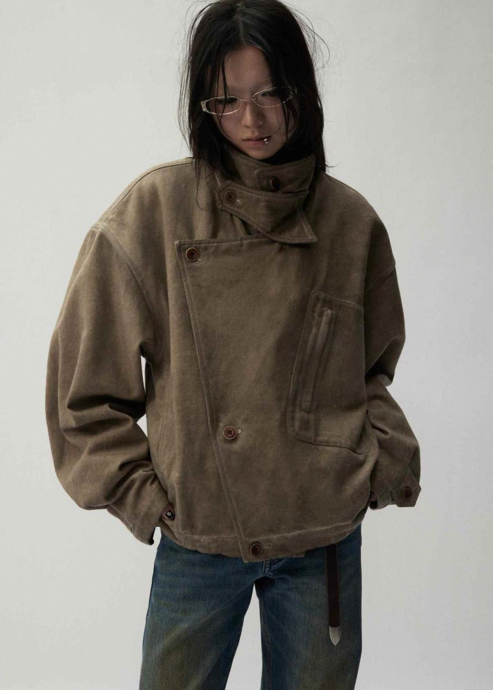 Unisex Oversized Canvas Jacket with High Collar