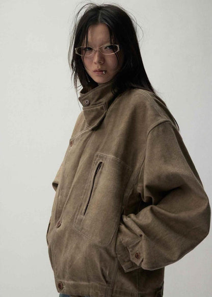 Unisex Oversized Canvas Jacket with High Collar