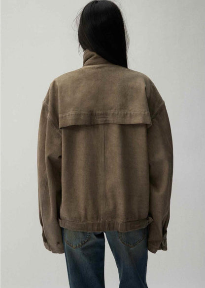 Unisex Oversized Canvas Jacket with High Collar