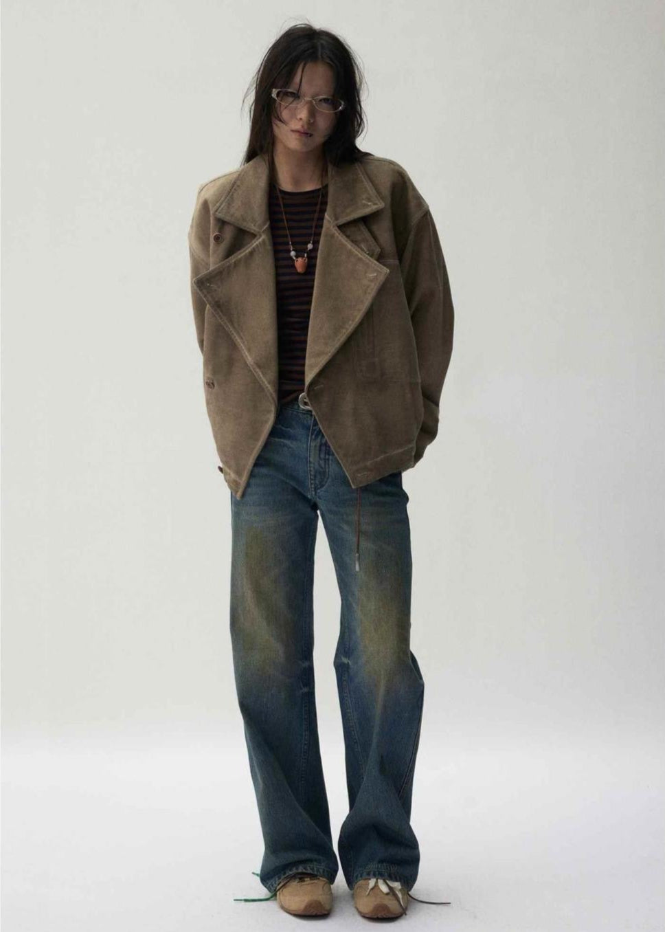 Unisex Oversized Canvas Jacket with High Collar