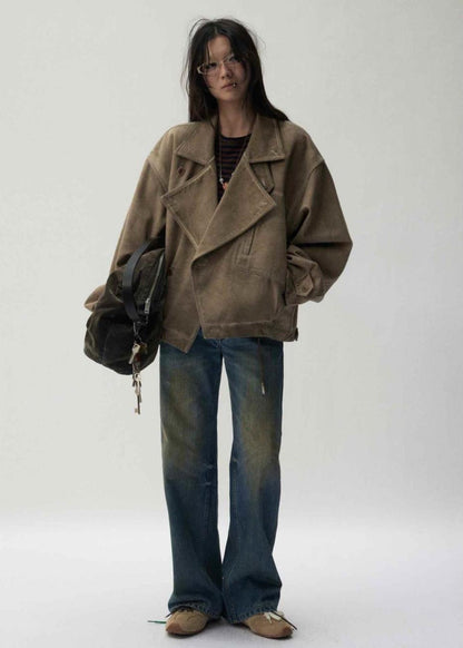Unisex Oversized Canvas Jacket with High Collar
