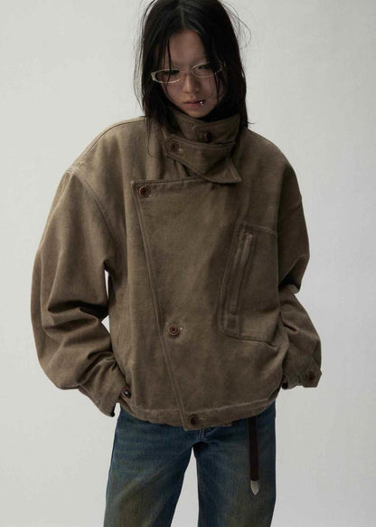 Unisex Oversized Canvas Jacket with High Collar
