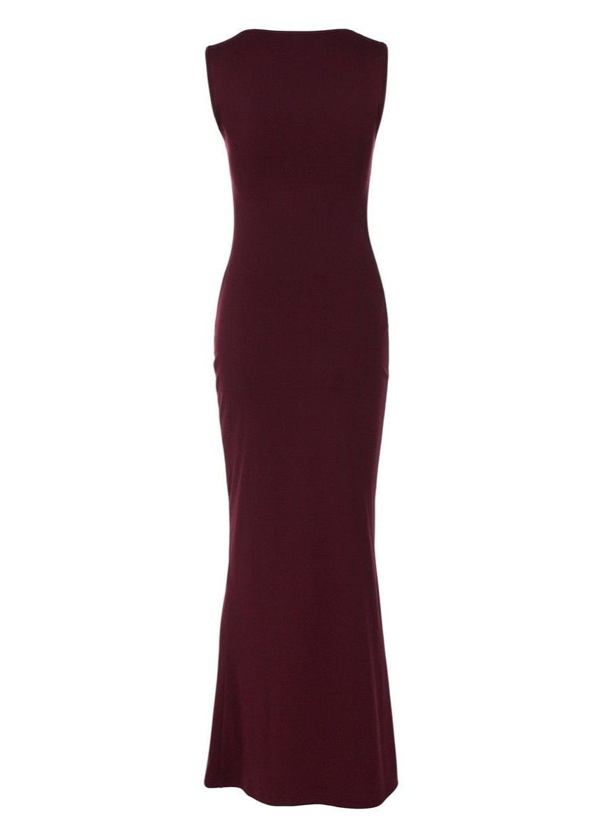 Square Neck Sleeveless Bodycon Maxi Dress Burgundy