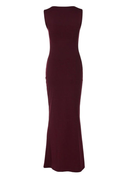 Square Neck Sleeveless Bodycon Maxi Dress Burgundy