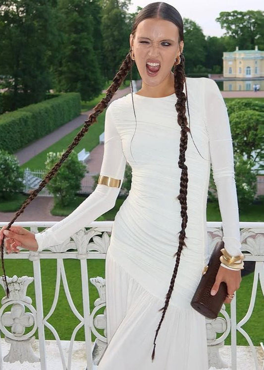 Long Sleeve Ruched Maxi Dress Soft Stretch Fabric