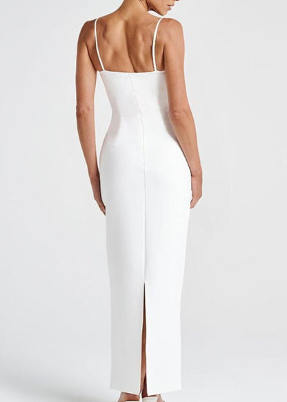 Square Neck Sleeveless Midi Dress In Stretch Fabric