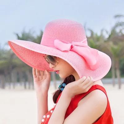 Large Brim Solid Color Floppy Hat Sun Hat Beach Women Hat Foldable Summer Uv Protect Travel Casual Hat Female