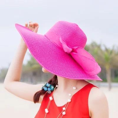 Large Brim Solid Color Floppy Hat Sun Hat Beach Women Hat Foldable Summer Uv Protect Travel Casual Hat Female