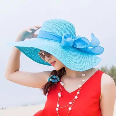 Large Brim Solid Color Floppy Hat Sun Hat Beach Women Hat Foldable Summer Uv Protect Travel Casual Hat Female