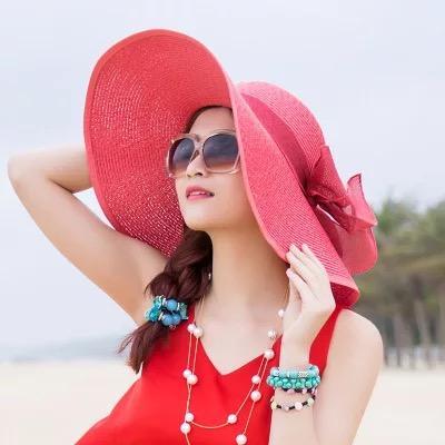 Large Brim Solid Color Floppy Hat Sun Hat Beach Women Hat Foldable Summer Uv Protect Travel Casual Hat Female
