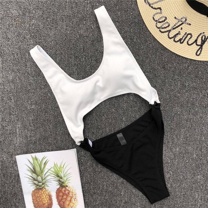 Black & White Sexy High Waist One Piece Swimwear Monokini