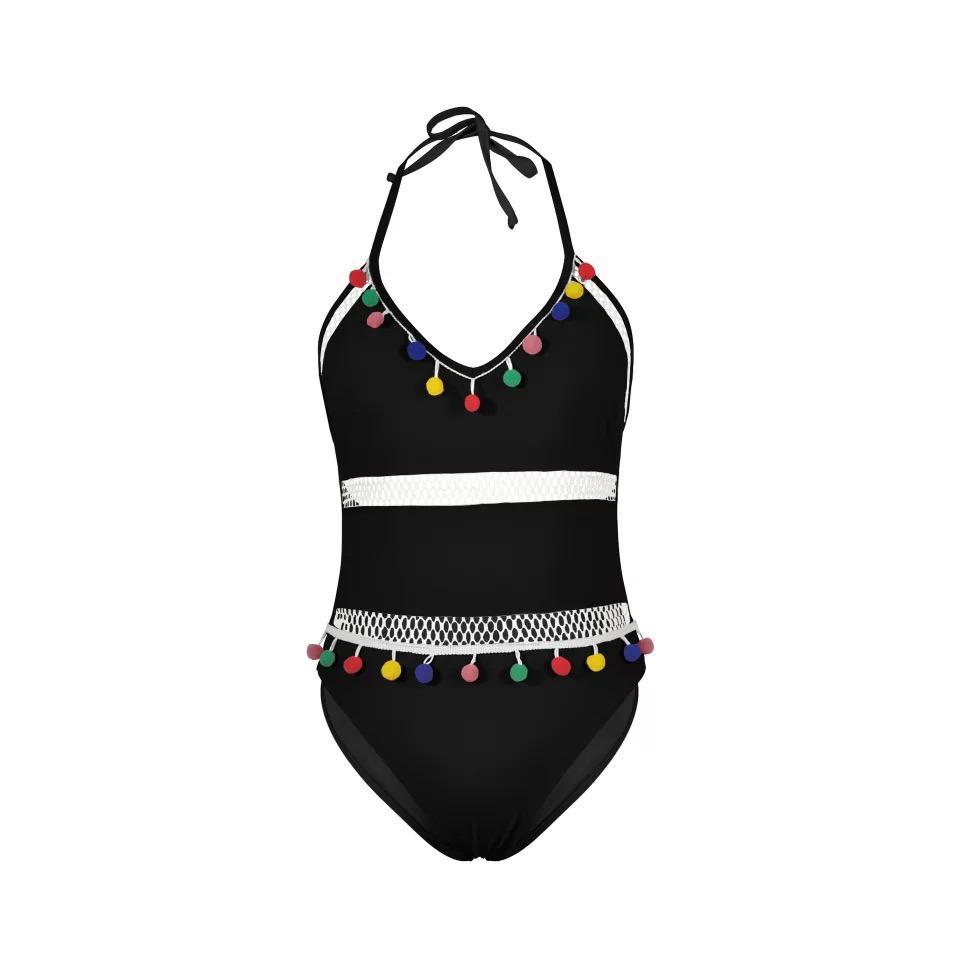 Hollow Bombom Tassel Hanging Neck Strap One-Piece Swimming