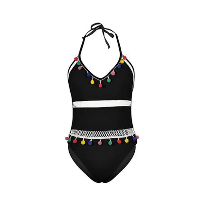 Hollow Bombom Tassel Hanging Neck Strap One-Piece Swimming