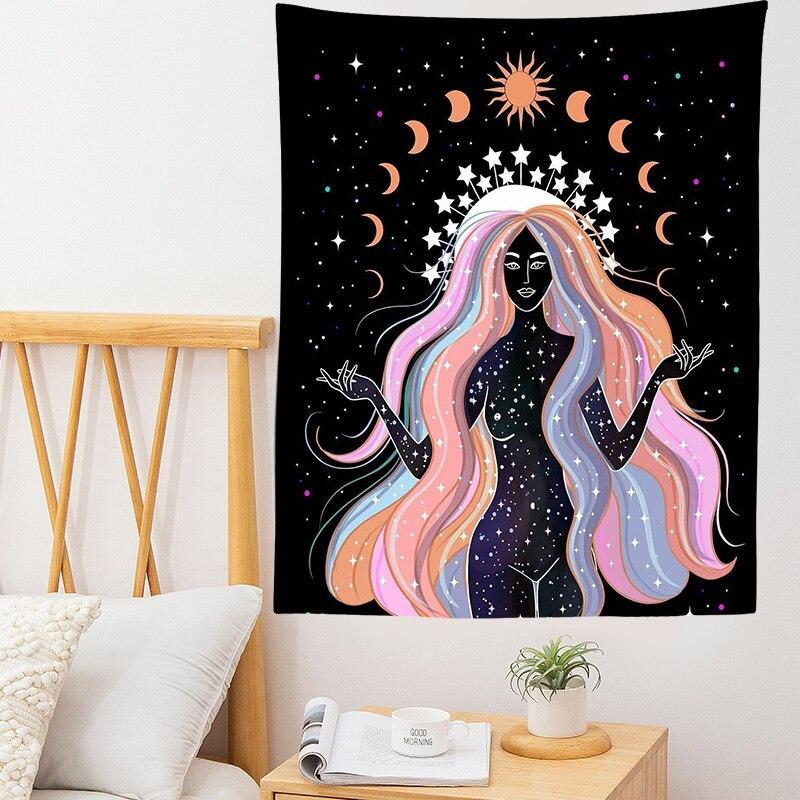 Indian Moon Phase Girl Mandala Tapestry Wall Hanging Boho Decor Macrame Hippie Witchcraft Tapestry Wall Decoration Cloth