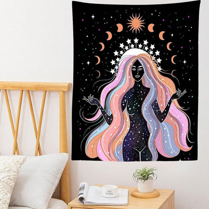 Indian Moon Phase Girl Mandala Tapestry Wall Hanging Boho Decor Macrame Hippie Witchcraft Tapestry Wall Decoration Cloth