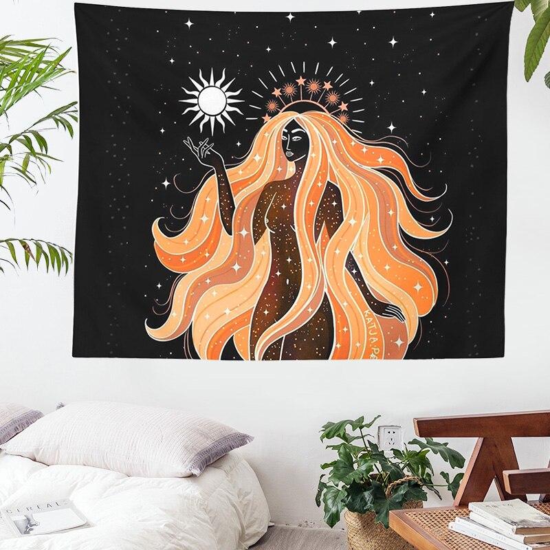 Indian Moon Phase Girl Mandala Tapestry Wall Hanging Boho Decor Macrame Hippie Witchcraft Tapestry Wall Decoration Cloth