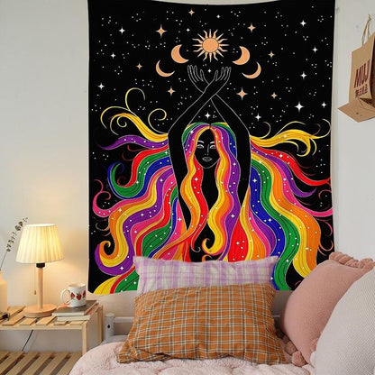 Indian Moon Phase Girl Mandala Tapestry Wall Hanging Boho Decor Macrame Hippie Witchcraft Tapestry Wall Decoration Cloth