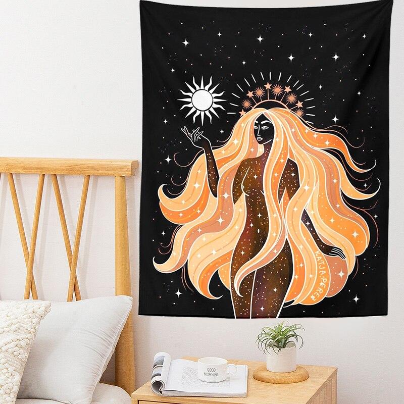 Indian Moon Phase Girl Mandala Tapestry Wall Hanging Boho Decor Macrame Hippie Witchcraft Tapestry Wall Decoration Cloth