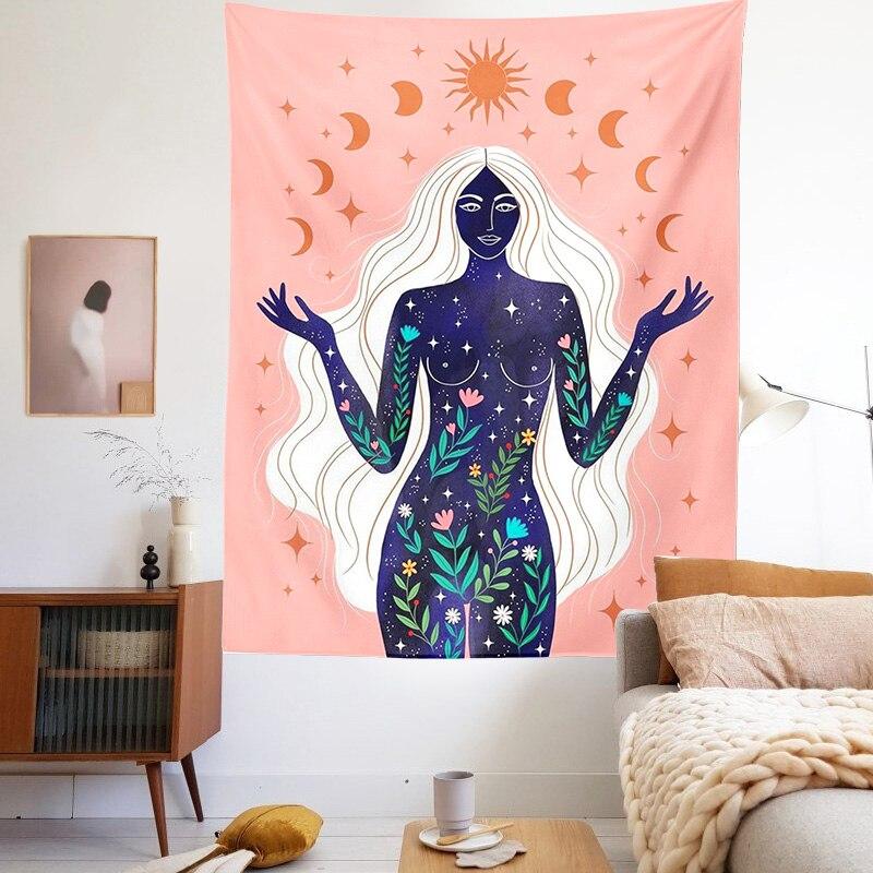 Indian Moon Phase Girl Mandala Tapestry Wall Hanging Boho Decor Macrame Hippie Witchcraft Tapestry Wall Decoration Cloth