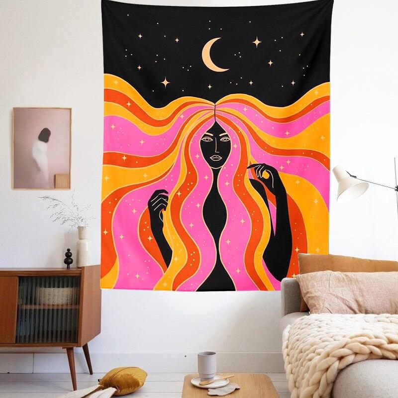 Indian Moon Phase Girl Mandala Tapestry Wall Hanging Boho Decor Macrame Hippie Witchcraft Tapestry Wall Decoration Cloth