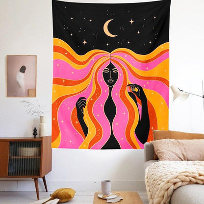Indian Moon Phase Girl Mandala Tapestry Wall Hanging Boho Decor Macrame Hippie Witchcraft Tapestry Wall Decoration Cloth