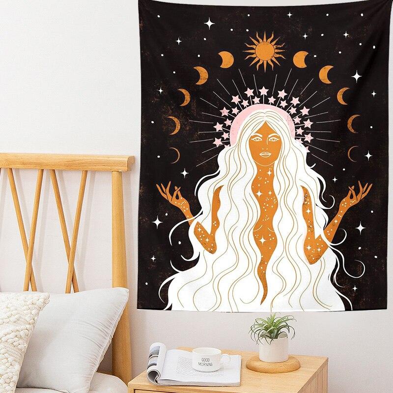 Indian Moon Phase Girl Mandala Tapestry Wall Hanging Boho Decor Macrame Hippie Witchcraft Tapestry Wall Decoration Cloth