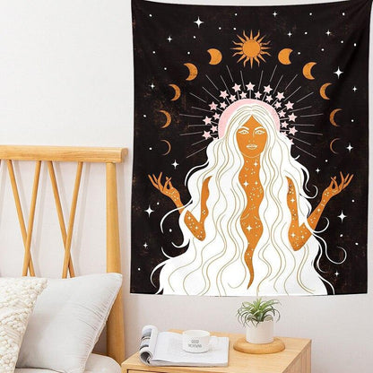 Indian Moon Phase Girl Mandala Tapestry Wall Hanging Boho Decor Macrame Hippie Witchcraft Tapestry Wall Decoration Cloth