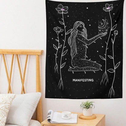 Indian Moon Phase Girl Mandala Tapestry Wall Hanging Boho Decor Macrame Hippie Witchcraft Tapestry Wall Decoration Cloth