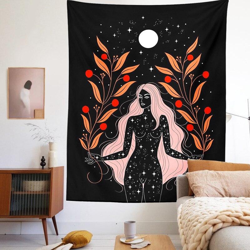 Indian Moon Phase Girl Mandala Tapestry Wall Hanging Boho Decor Macrame Hippie Witchcraft Tapestry Wall Decoration Cloth