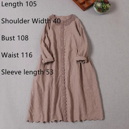 Japanese Mori Girl Art Print Dress Pretty Cotton Linen Spring Women New Floral Dress Loose Long-Sleeved Dress Midi Dress